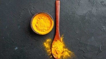 Turmeric on a spoon and bowl