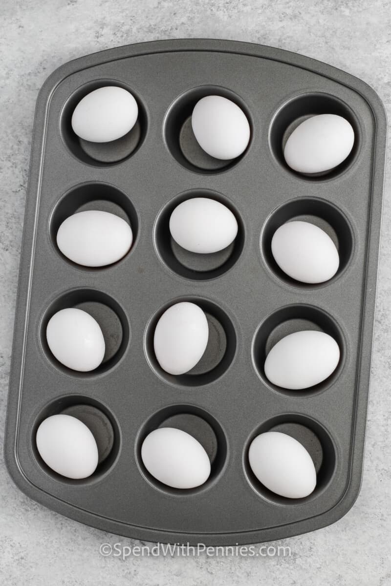 Hard Boiled Eggs in the Oven in a muffin sheet pan