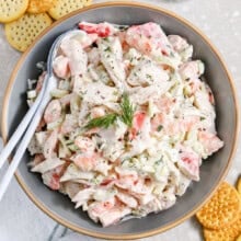 plated Seafood Salad with crackers