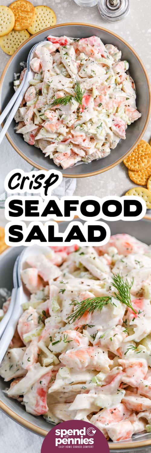 crisp Seafood Salad in a bowl and close up