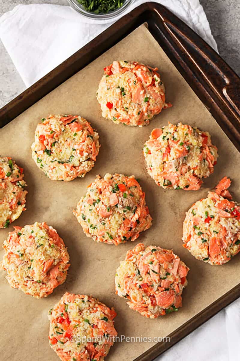 Salmon Croquettes on a sheet pan