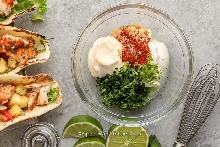 ingredients for Fish Taco Sauce in a bowl