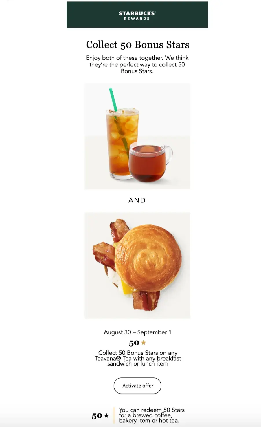 Screenshot of starbucks marketing email example of email best design practices