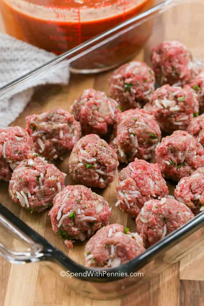 Precooked Porcupine Meatballs in baking dish