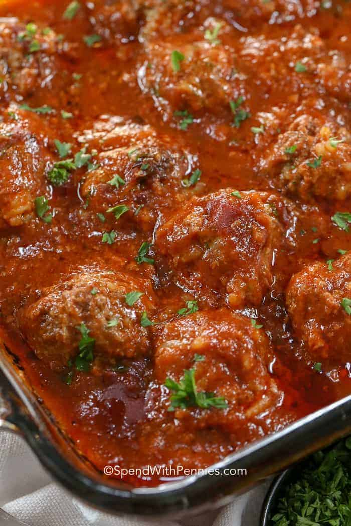 Porcupine Meatballs in clear baking dish