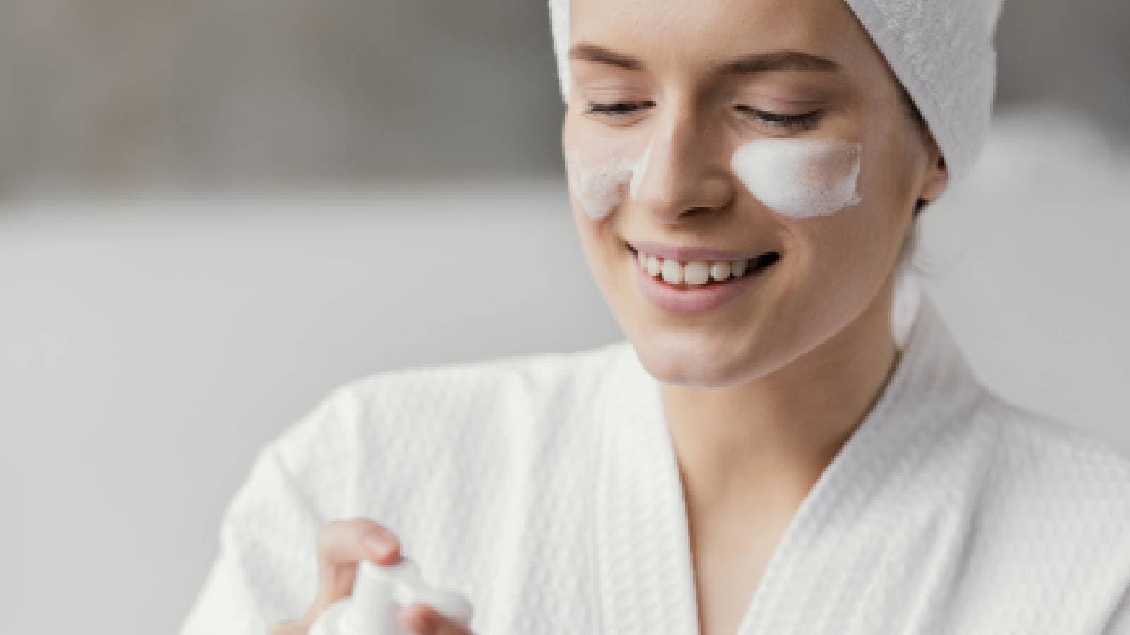 A woman with cream on her face