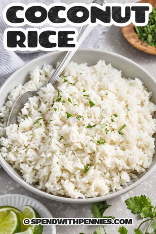 plated Coconut Rice with a title