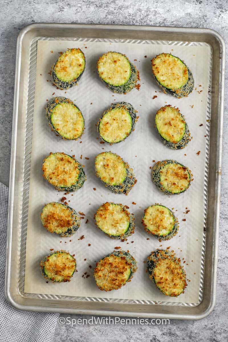 Zucchini Parmesan baked on a sheet pan