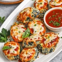 close up of plated Zucchini Parmesan