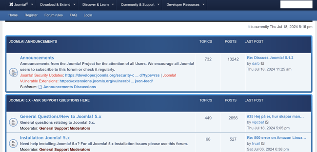 Screenshot of Joomla! forum