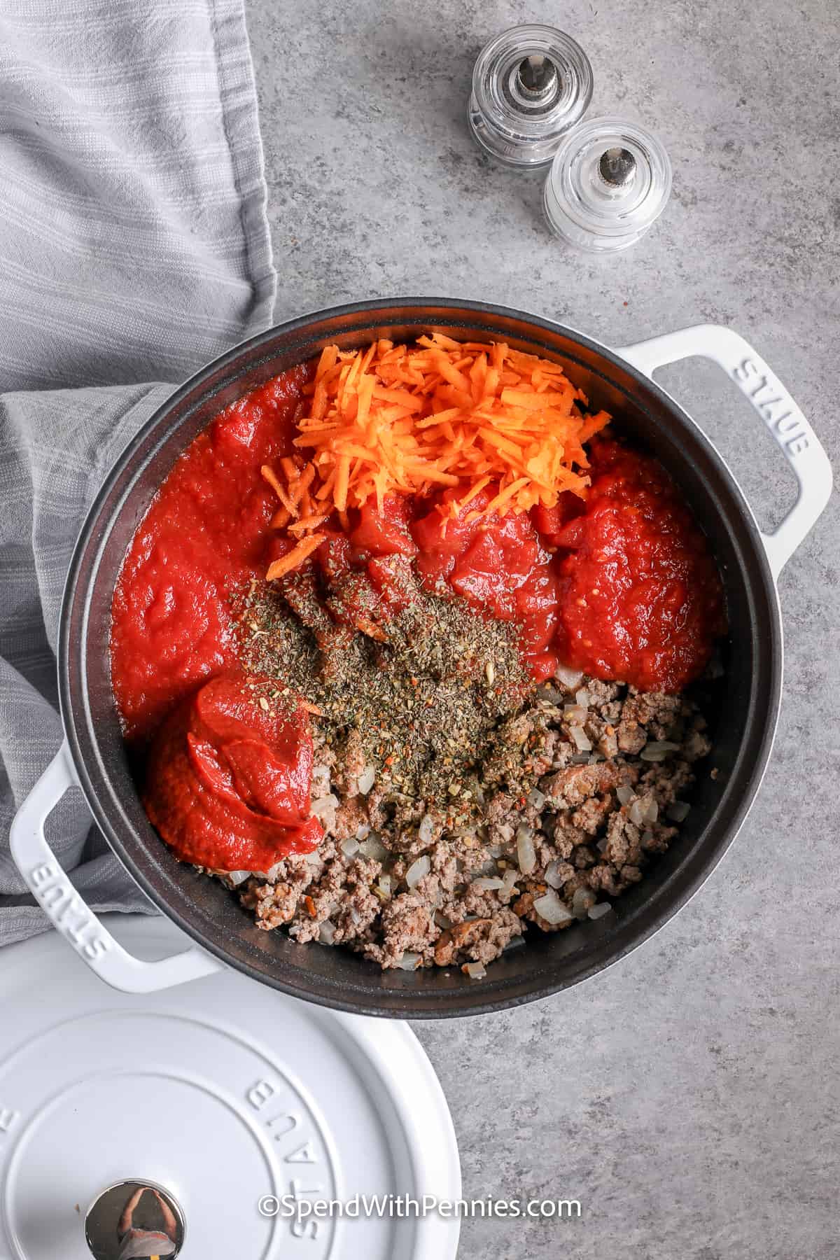 ingredients for homemade spaghetti sauce in a pot