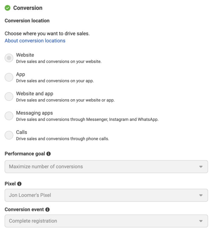 Conversions Performance Goal