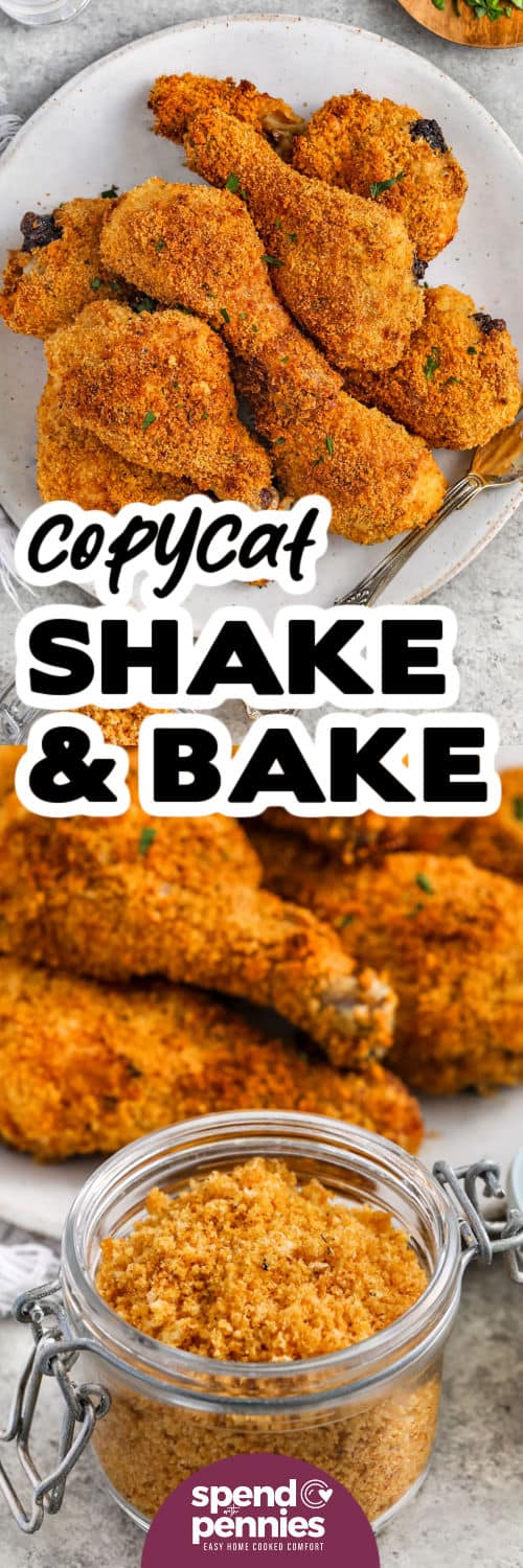 copycat Shake and Bake in a jar and on chicken with a title