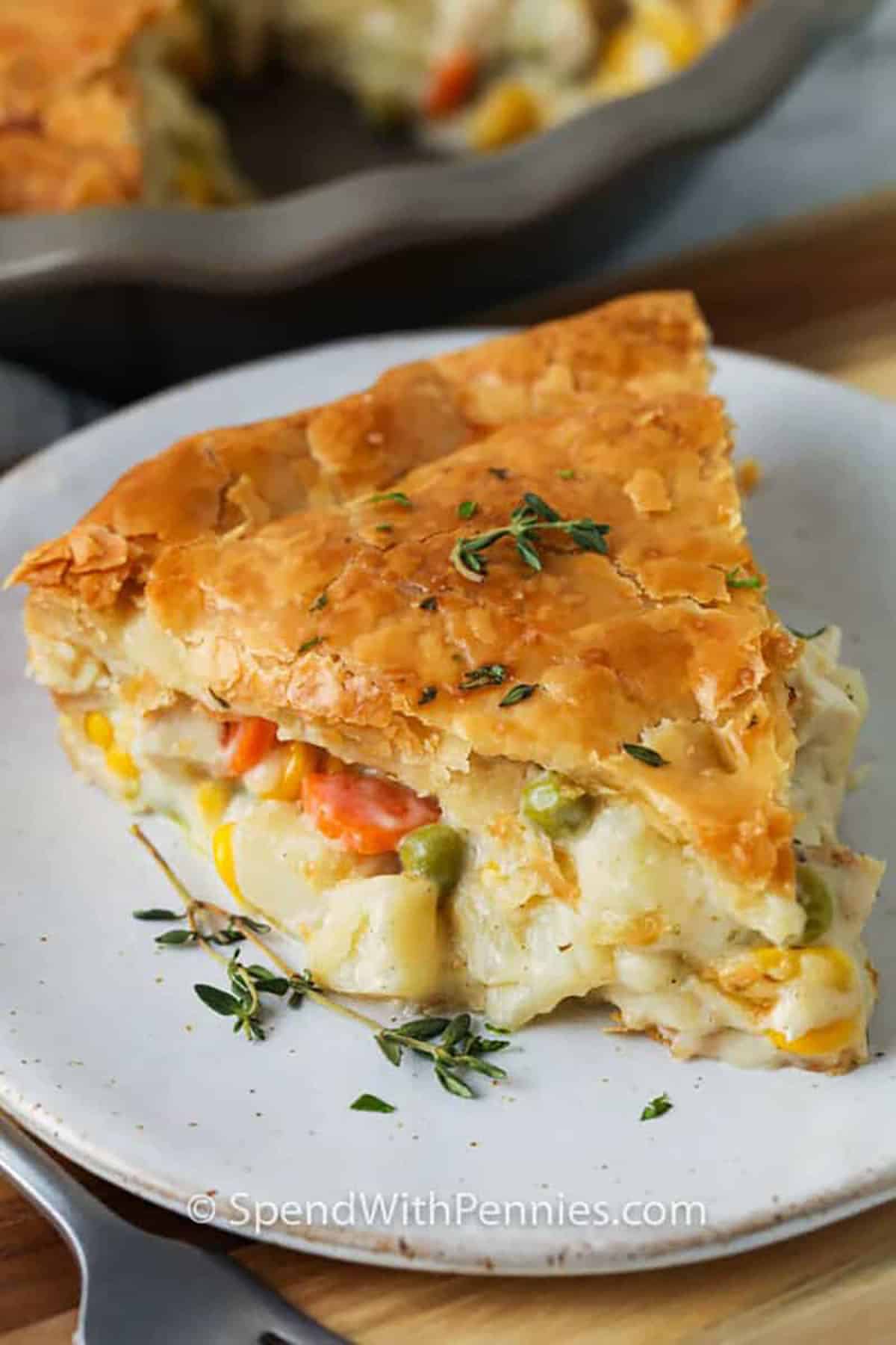 easy Homemade Chicken Pot Pie slice on a plate