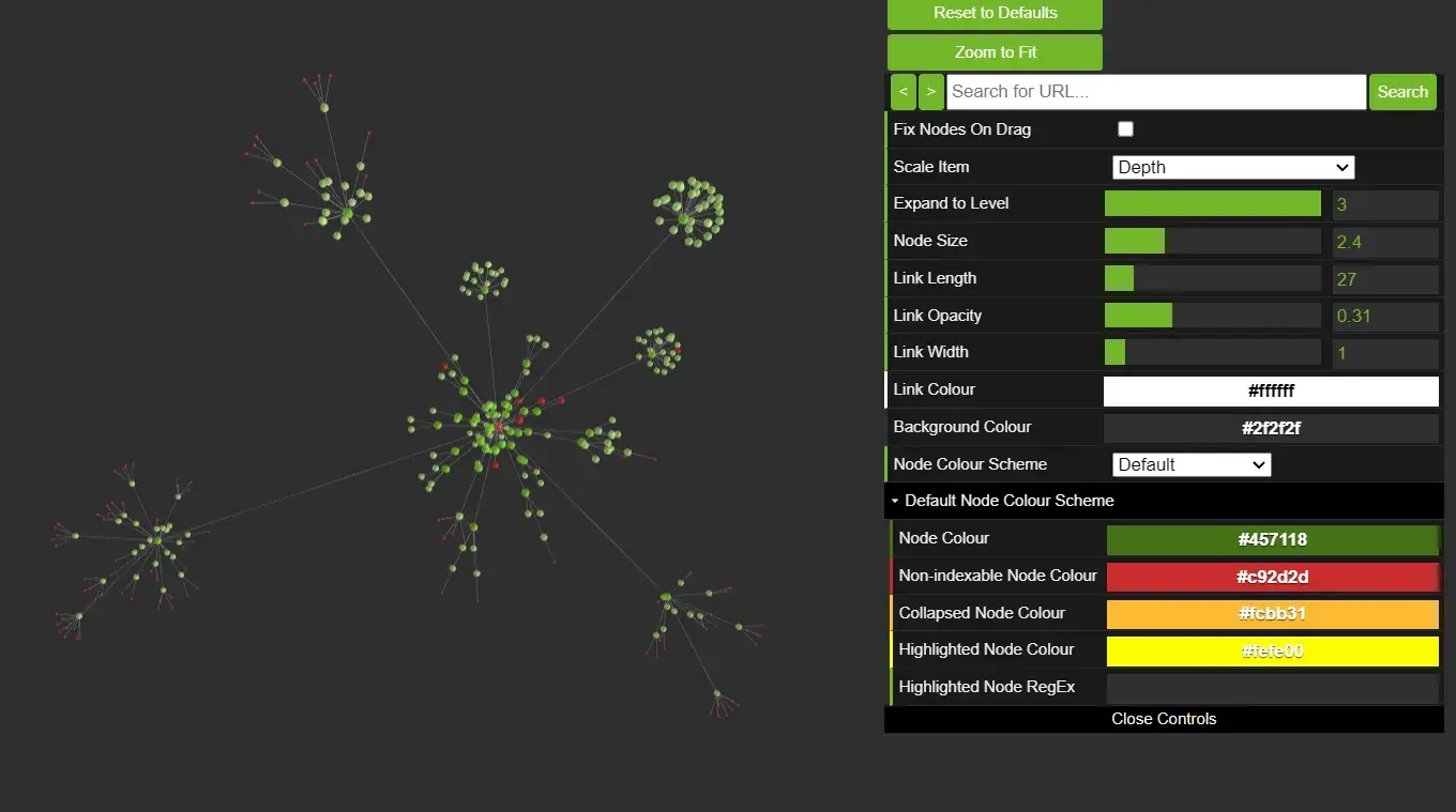 Screenshot of Screaming Frog’s site architecture and crawl visualization tool.