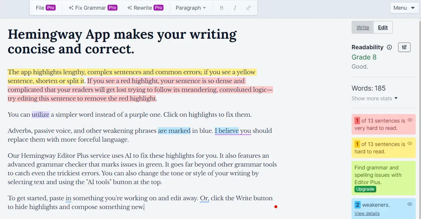 Screenshot from Hemingway App with the grade in the top right. Content readability and grade may be considered a ranking factor.