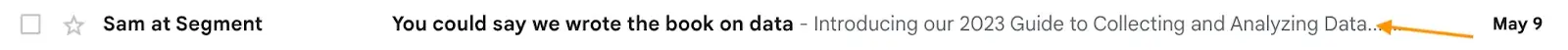  Email subject line: You could say we wrote the book on data, with a preview text that says, “Introducing our 2023 Guide to Collecting and Analyzing Data.