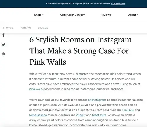 Screencap from Clare Paint’s blog. “6 Stylish Rooms on Instagram That Make a Strong Case for Pink Walls.”