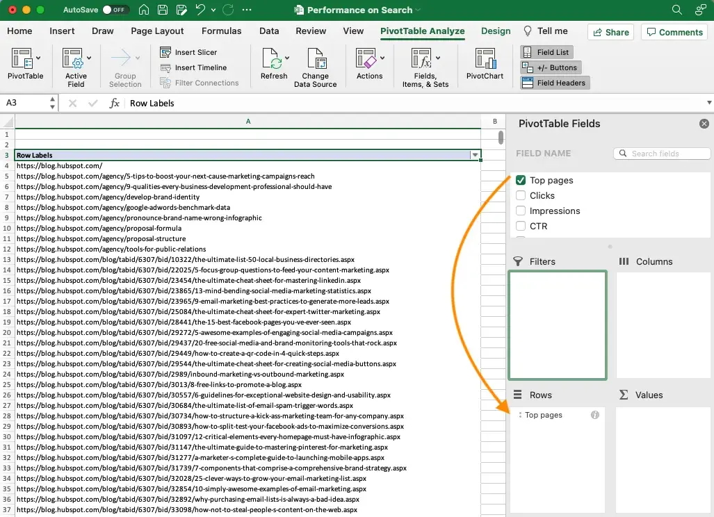 pivot table, apply filters