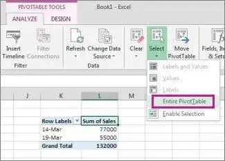 pivot table tools