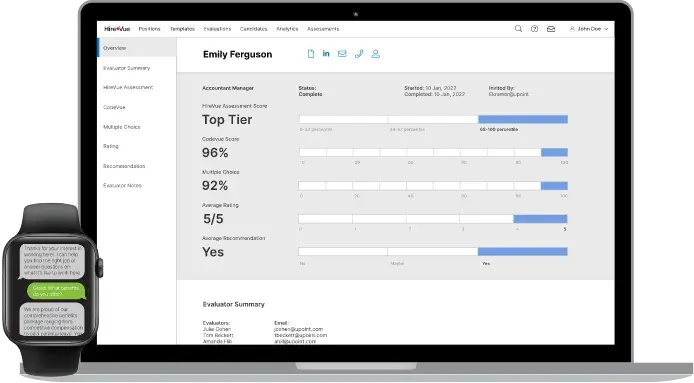 ai recruiting tool, an Overview dashboard featuring various KPI charts showing satisfaction and achievement in categories from HiveVue.