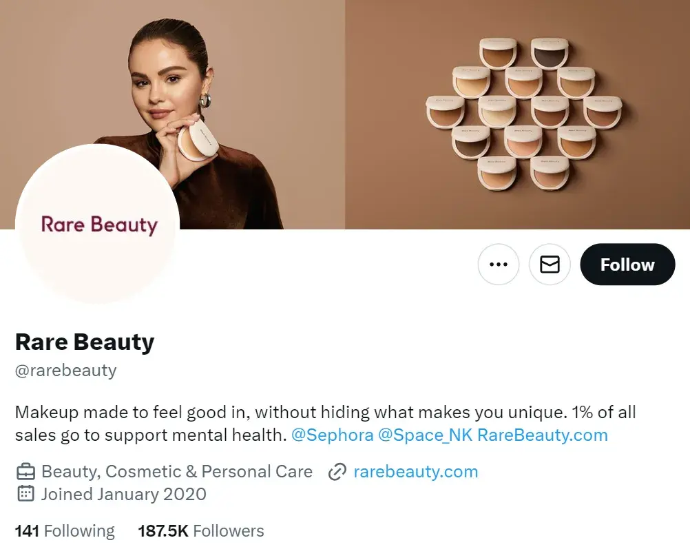 X marketing bio from rare beauty