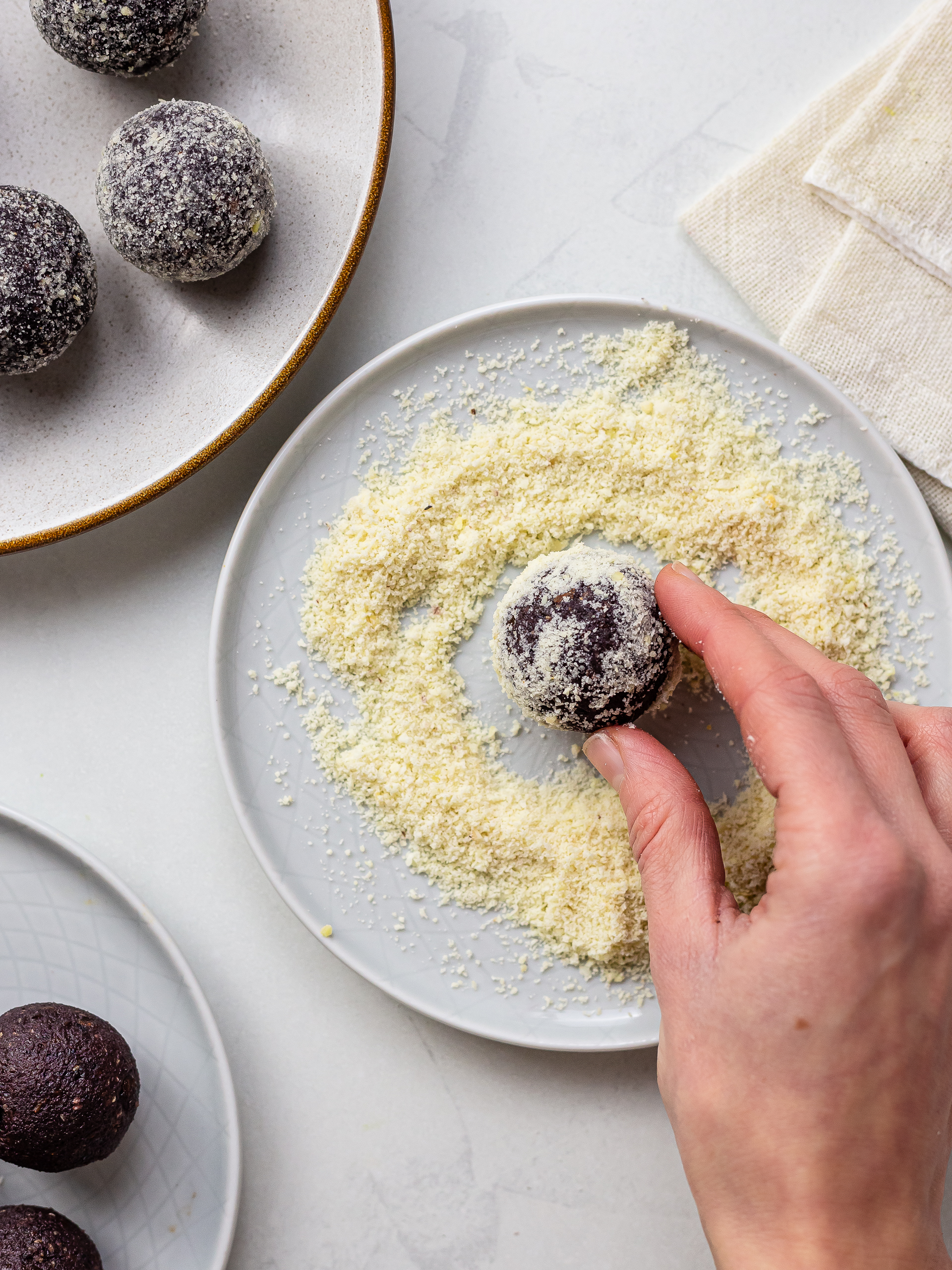 acai ball coated with almond flour