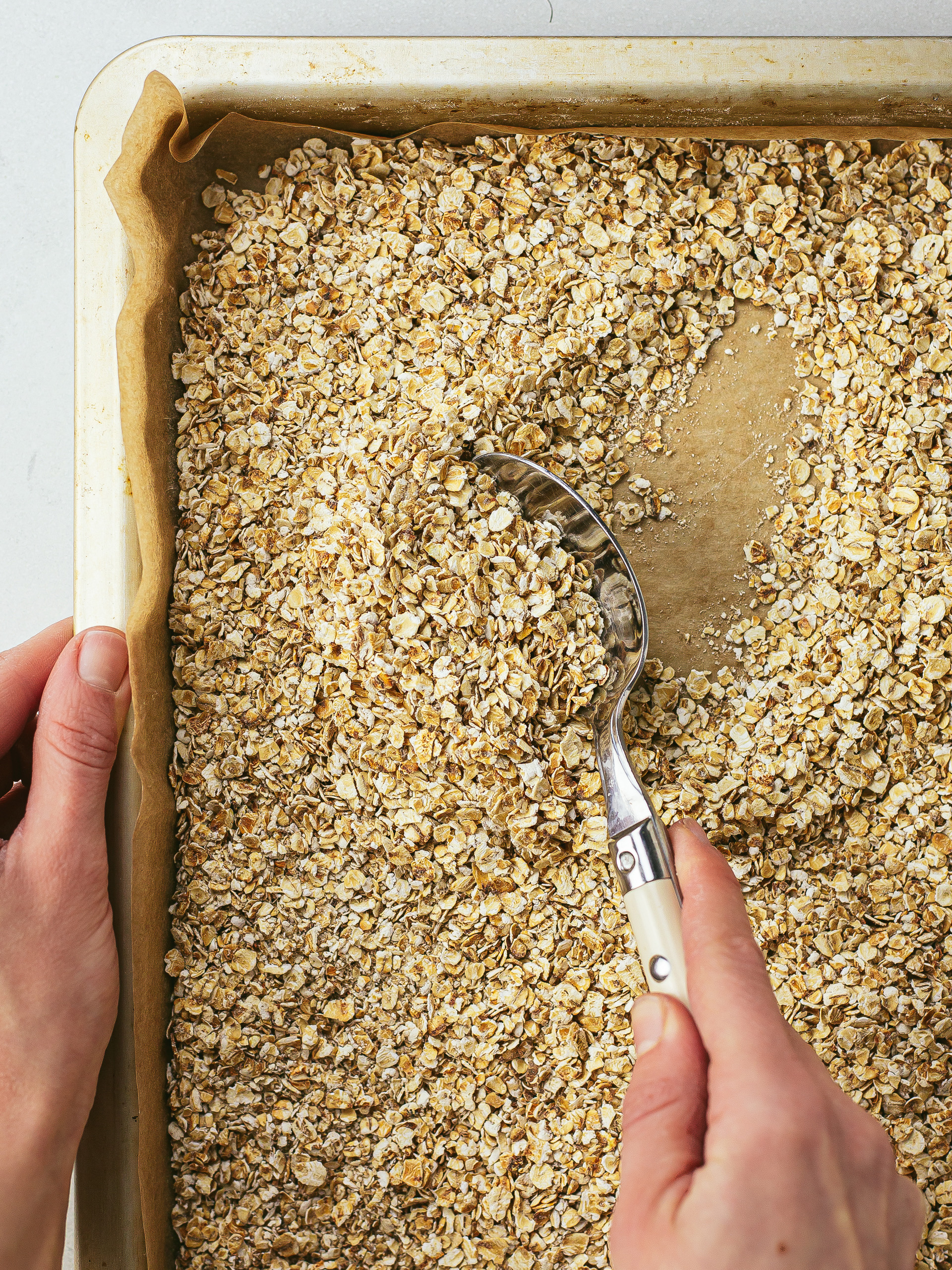 oven toasted oats on a tray