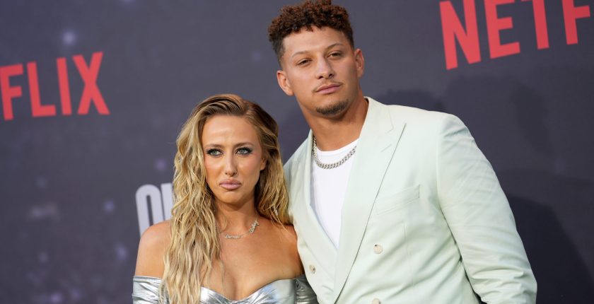 Brittany Mahomes and Patrick Mahomes attend the Los Angeles Premiere Of Netflix